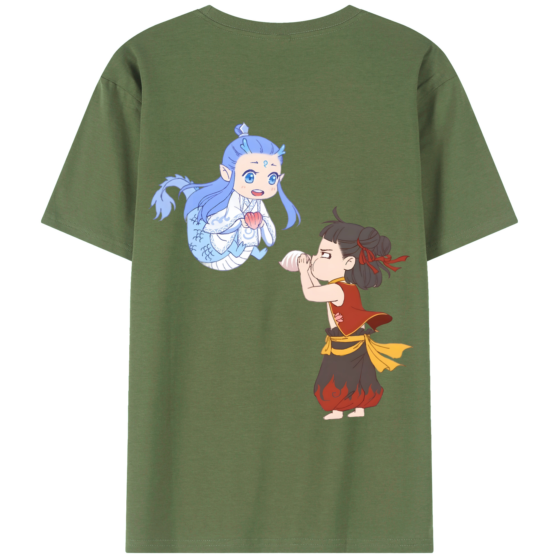 （画像用） Ne Zha 2 ナタ 魔童の大暴れ 綿100％ メンズ半袖Tシャツ（バックプリント） 通気性